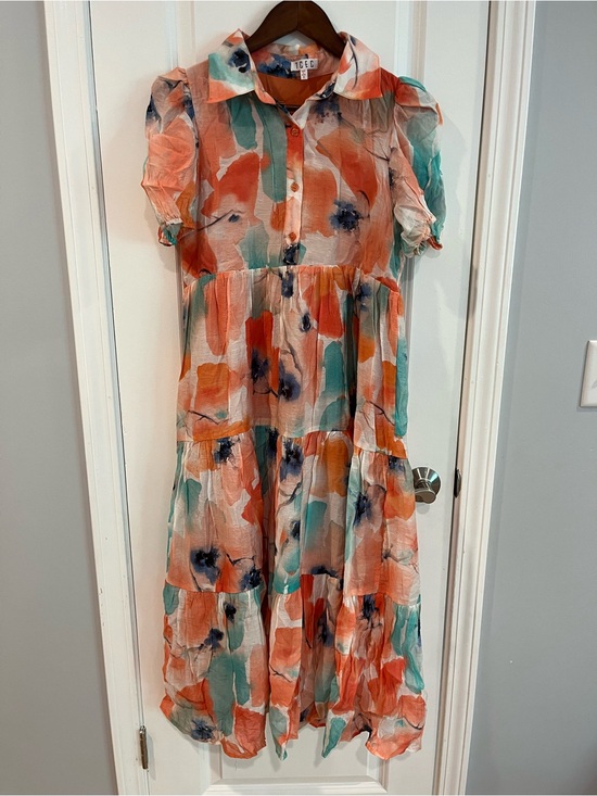 TCEC Dresses & Skirts - TCEC Coral, Teal & Navy Watercolor Tiered Maxi Dress